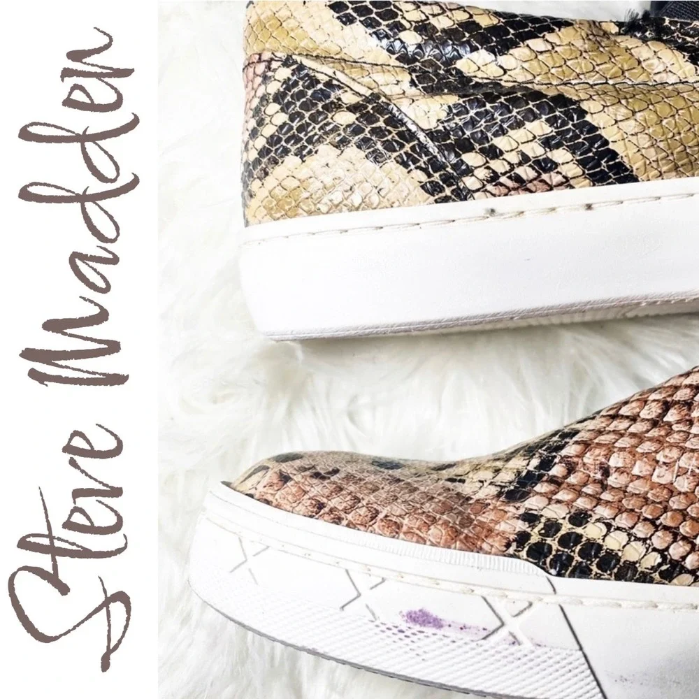 Steve Madden Gunman Handmade Faux Snakeskin Slip On Sneaker Loafer Brown Men's 9
